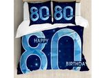 Abakuhaus 80° Compleanno Copripiumino, Tema Festa E Stelle, Antiacaro, Adatto A Chi Soffre Di Allergie, Con Federe, 200 Cm X 200 Cm - 80 X 80 Cm, Blu Navy E Azzurro Cielo