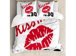 Abakuhaus 30° Compleanno Copripiumino, 30° Compleanno Bacio, Antiacaro, Adatto A Chi Soffre Di Allergie, Con Federe, 200 Cm X 200 Cm - 80 X 80 Cm, Bianco, Nero E Rosso