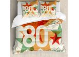 Abakuhaus 80° Compleanno Copripiumino, Mondo Buon Compleanno, Antiacaro Adatto A Chi Soffre Di Allergie Con Federe, 155 Cm X 220 Cm - 80 X 80 Cm, Pale Vermilion E Verde