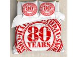 Abakuhaus Copripiumino Per L'80° Compleanno, Timbro "Buon Compleanno"", Antiacaro, Adatto A Chi Soffre Di Allergie, Con Federe, 155 Cm X 220 Cm - 80 X 80 Cm, Rosso E Bianco"