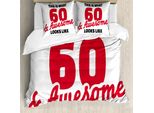 Abakuhaus 60° Compleanno Copripiumino, Parole 60, Antiacaro, Adatto A Chi Soffre Di Allergie, Con Federe, 200 Cm X 200 Cm - 80 X 80 Cm, Rosso, Nero E Bianco