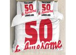 Abakuhaus 50° Compleanno Copripiumino, 50 Anni Colori Caldi, Antiacaro Adatto A Chi Soffre Di Allergie Con Federe, 200 Cm X 200 Cm - 80 X 80 Cm, Rosso Nero Bianco