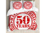 Abakuhaus 50° Compleanno Copripiumino, Grunge Compleanno, Antiacaro Adatto A Chi Soffre Di Allergie Con Federe, 200 Cm X 200 Cm - 80 X 80 Cm, Vermilion Bianco
