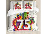 Abakuhaus 75° Compleanno Copripiumino, Disegno Geometrico, Antiacaro, Adatto A Chi Soffre Di Allergie, Con Federe, 155 Cm X 220 Cm - 80 X 80 Cm, Multicolore