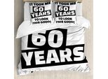Abakuhaus 60° Compleanno Copripiumino, Slogan "Party Words"", Antiacaro, Adatto A Chi Soffre Di Allergie, Con Federe, 155 Cm X 220 Cm - 80 X 80 Cm, Bianco E Nero"