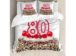 Abakuhaus 80° Compleanno Copripiumino, Torta Di Ciliegie, Antiacaro, Adatto A Chi Soffre Di Allergie, Con Federe, 200 Cm X 200 Cm - 80 X 80 Cm, Multicolore