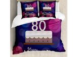 Abakuhaus 80° Compleanno Copripiumino, Torta Astratta, Antiacaro, Adatto A Chi Soffre Di Allergie, Con Federe, 155 Cm X 220 Cm - 80 X 80 Cm, Viola Rosa E Viola