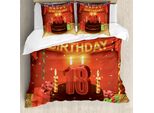 Abakuhaus 18° Compleanno Copripiumino, Torta Di Compleanno, Antiacaro, Adatto A Chi Soffre Di Allergie, Con Federe, 200 Cm X 200 Cm - 80 X 80 Cm, Rosso E Bordeaux