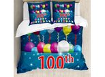 Abakuhaus 100° Compleanno Copripiumino, Palloncini Su Stelle, Antiacaro, Adatto A Chi Soffre Di Allergie, Con Federe, 200 Cm X 200 Cm - 80 X 80 Cm, Blu E Blu Scuro
