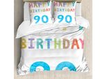 Abakuhaus 90° Compleanno Copripiumino, Buon 90° Compleanno, Antiacaro Adatto A Chi Soffre Di Allergie Con Federe, 155 Cm X 220 Cm - 80 X 80 Cm, Multicolore