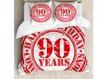 Abakuhaus 90° Compleanno Copripiumino, Timbro Grunge 90, Antiacaro, Adatto A Chi Soffre Di Allergie, Con Federe, 200 Cm X 200 Cm - 80 X 80 Cm, Rosso-Bianco