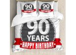 Abakuhaus 90° Compleanno Copripiumino, Compleanno Red Ribbon, Antiacaro, Adatto A Chi Soffre Di Allergie, Con Federe, 155 Cm X 220 Cm - 80 X 80 Cm, Rosso, Grigio, Bianco