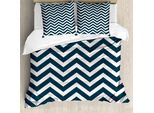 Abakuhaus Copripiumino Blu Navy, Motivo A Zig Zag Chevron, Antiacaro, Adatto A Chi Soffre Di Allergie, Con Federe, 155 Cm X 220 Cm - 80 X 80 Cm, Blu Navy E Bianco