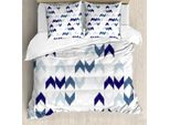 Abakuhaus Copripiumino Blu Navy, Motivo Zigzag Ikat, Antiacaro E Anallergico, Con Federe, 200 Cm X 200 Cm - 80 X 80 Cm, Viola Ardesia-Blu Bianco