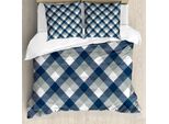 Abakuhaus Copripiumino Marine, Motivo Tartan A Quadri, Antiacaro, Adatto A Chi Soffre Di Allergie, Con Federe, 200 Cm X 200 Cm - 80 X 80 Cm, Grigio Scuro, Bianco, Blu Scuro