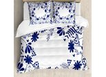 Abakuhaus Copripiumino Marine, Motivi Floreali Botanici, Antiacaro, Adatto A Chi Soffre Di Allergie, Con Federe, 155 Cm X 220 Cm - 80 X 80 Cm, Indaco Bianco