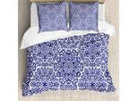 Abakuhaus Copripiumino Indigo, Cuori Blooms, Antiacaro, Adatto A Chi Soffre Di Allergie, Con Federe, 200 Cm X 200 Cm - 80 X 80 Cm, Indaco E Bianco
