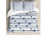 Abakuhaus Copripiumino Blu Navy, Nodi Marinari, Antiacaro, Adatto A Chi Soffre Di Allergie, Con Federe, 200 Cm X 200 Cm - 80 X 80 Cm, Blu Navy E Bianco