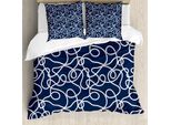 Abakuhaus Copripiumino Blu Navy, Tangled Ocean Marine Ropes, Antiacaro E Anallergico, Con Federe, 200 Cm X 200 Cm - 80 X 80 Cm, Blu Navy E Bianco