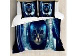 Abakuhaus Copripiumino Raum-Katze, Glass Rocket-Galaxy, Antiacaro, Adatto A Chi Soffre Di Allergie, Con Federe, 200 Cm X 200 Cm - 80 X 80 Cm, Blu Scuro E Bianco