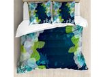 Abakuhaus Copripiumino Blu Navy, Fiori Astratti Grunge, Antiacaro, Adatto A Chi Soffre Di Allergie, Con Federe, 200 Cm X 200 Cm - 80 X 80 Cm, Verde Chiaro Blu Navy