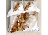Abakuhaus Copripiumino Marrone, Motivo Astratto A Tema Primaverile, Antiacaro E Anallergico, Con Federe, 155 Cm X 220 Cm - 80 X 80 Cm, Marrone Scuro, Marrone, Bianco