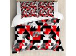 Abakuhaus Set Copripiumino Astratto Per Letti Matrimoniali, Motivi Geometrici, Antiacaro, Adatto A Chi Soffre Di Allergie, Con Federe, Grigio Antracite, Bianco E Rosso Cinabro