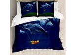 Abakuhaus Set Copripiumino Wal Per Letti Matrimoniali, Airship Mystic, Antiacaro, Adatto A Chi Soffre Di Allergie, Con Federe, Verde Felce, Blu Navy