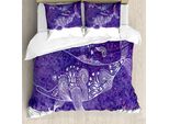 Abakuhaus Copripiumino Wal, Acquerello Pesci Fiori, Antiacaro, Adatto A Chi Soffre Di Allergie, Con Federe, 200 Cm X 200 Cm - 80 X 80 Cm, Viola Bianco
