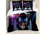 Abakuhaus Copripiumino Raum-Katze, Galaxy Cosmos-Nebel, Antiacaro, Adatto A Chi Soffre Di Allergie, Con Federe, 200 Cm X 200 Cm - 80 X 80 Cm, Blu Scuro Bianco