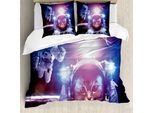 Abakuhaus Copripiumino Raum-Katze, Galaxy Eclipse-Saturn, Antiacaro, Adatto A Chi Soffre Di Allergie, Con Federe, 200 Cm X 200 Cm - 80 X 80 Cm, Blu Scuro Viola