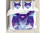 Abakuhaus Copripiumino Raum-Katze, Testa Di Ammasso Stellare, Antiacaro, Adatto A Chi Soffre Di Allergie, Con Federe, 155 Cm X 220 Cm - 80 X 80 Cm, Blu Cielo E Viola