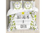 Abakuhaus Copripiumino Queen, Corona Verde Con Scritta Crown, Antiacaro E Anallergico, Con Federe, 200 Cm X 200 Cm - 80 X 80 Cm, Grigio Verde Mela