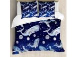 Abakuhaus Copripiumino Wal, Wal-Planet Cosmos, Antiacaro, Adatto A Chi Soffre Di Allergie, Con Federe, 200 Cm X 200 Cm - 80 X 80 Cm, Blu Navy, Viola, Grigio