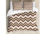 Abakuhaus Copripiumino Marrone, Classico Motivo A Zig Zag, Antiacaro E Anallergico, Con Federe, 155 Cm X 220 Cm - 80 X 80 Cm, Marrone E Beige