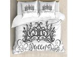 Abakuhaus Copripiumino Queen, Scritta Crown Barocco, Antiacaro, Adatto A Chi Soffre Di Allergie, Con Federe, 200 Cm X 200 Cm - 80 X 80 Cm, Bianco E Nero