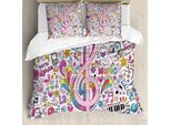 Abakuhaus Copripiumino 70S Party, Musica Groovy Doodles, Antiacaro, Adatto A Chi Soffre Di Allergie, Con Federe, 200 Cm X 200 Cm - 80 X 80 Cm, Multicolore