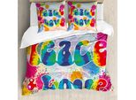 Abakuhaus Copripiumino 70S Party, Peace And Love Funky, Antiacaro, Adatto A Chi Soffre Di Allergie, Con Federe, 155 Cm X 220 Cm - 80 X 80 Cm, Multicolore
