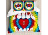 Abakuhaus Copripiumino 70S Party, Groovy Hippie Rainbow, Antiacaro E Anallergico, Con Federe, 155 Cm X 220 Cm - 80 X 80 Cm, Multicolore