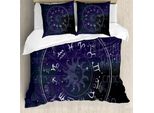 Abakuhaus Copripiumino Astrologia, Ruota Dello Zodiaco, Antiacaro, Adatto A Chi Soffre Di Allergie, Con Federe, 200 Cm X 200 Cm - 80 X 80 Cm, Blu Scuro E Bianco