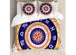Abakuhaus Copripiumino Astrologia, Segni Zodiacali Cancro Vergine, Antiacaro Adatto A Chi Soffre Di Allergie Con Federe, 200 Cm X 200 Cm - 80 X 80 Cm, Blu Navy-Giallo