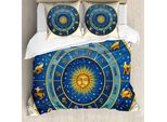 Abakuhaus Copripiumino Astrologia, Segni Zodiacali, Antiacaro, Adatto A Chi Soffre Di Allergie, Con Federe, 200 Cm X 200 Cm - 80 X 80 Cm, Blu, Giallo E Crema