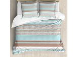 Abakuhaus Copripiumino, Righe Orizzontali, Antiacaro, Adatto A Chi Soffre Di Allergie, Con Federe, 200 Cm X 200 Cm - 80 X 80 Cm, Seafoam Umber E Bianco