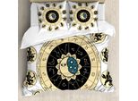 Abakuhaus Copripiumino Astrologia, Diagramma Zodiacale, Antiacaro, Adatto A Chi Soffre Di Allergie, Con Federe, 155 Cm X 220 Cm - 80 X 80 Cm, Bianco E Nero E Giallo