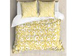Abakuhaus Copripiumino Vittoriano, Motivi Floreali Sinuosi, Antiacaro, Adatto A Chi Soffre Di Allergie, Con Federe, 200 Cm X 200 Cm - 80 X 80 Cm, Giallo E Bianco