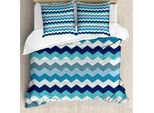 Abakuhaus Copripiumino, Strisce Zigzag Retrò, Antiacaro, Adatto A Chi Soffre Di Allergie, Con Federe, 155 Cm X 220 Cm - 80 X 80 Cm, Azzurro Pallido Blu Navy