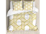 Abakuhaus Copripiumino Geometrico, Strisce Incrociate, Antiacaro, Adatto A Chi Soffre Di Allergie, Con Federe, 200 Cm X 200 Cm - 80 X 80 Cm, Giallo E Bianco
