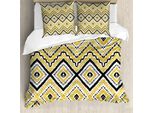 Abakuhaus Copripiumino Etnico, Chevron Waves Tribal, Antiacaro E Anallergico, Con Federe, 200 Cm X 200 Cm - 80 X 80 Cm, Giallo, Nero E Bianco