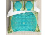 Abakuhaus Copripiumino Mandala, Motivi Esotici Vivaci, Antiacaro, Adatto A Chi Soffre Di Allergie, Con Federe, 155 Cm X 220 Cm - 80 X 80 Cm, Azzurro E Giallo