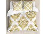Abakuhaus Copripiumino In Damasco, Per Gli Amanti Dello Stile Classico Vittoriano, Antiacaro E Anallergico, Con Federe, 155 Cm X 220 Cm - 80 X 80 Cm, Giallo E Bianco